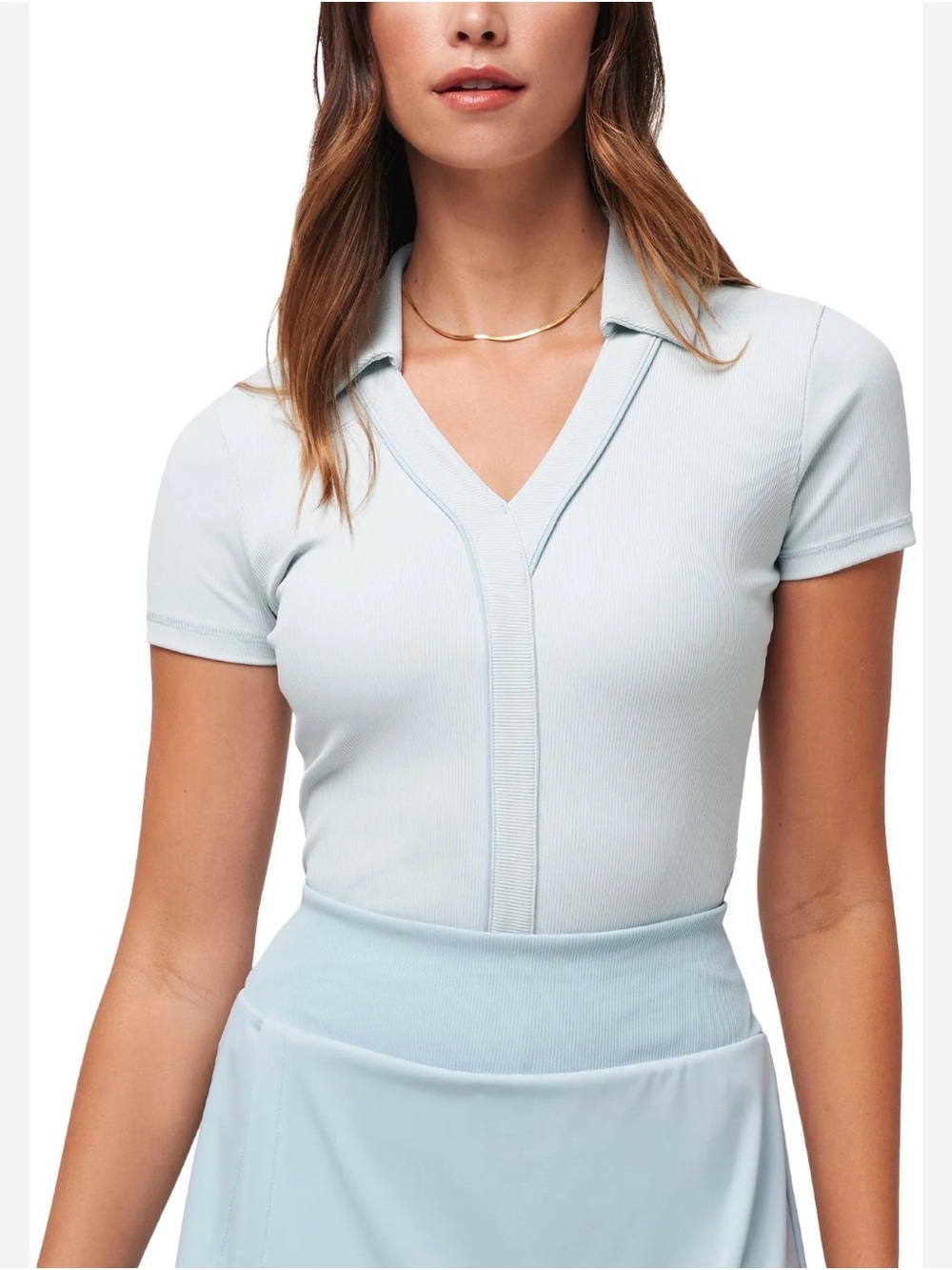 TravisMathew Women Tropical Outlook Blue Ribbed Golf Polo Top M NWT